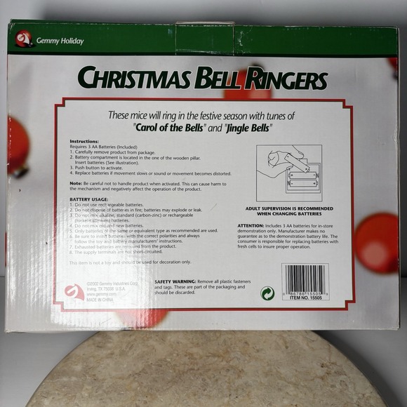 Vintage HTF Gemmy Animated Musical Mice Mouse Christmas Bell Ringers Rare WORKS - Picture 15 of 15